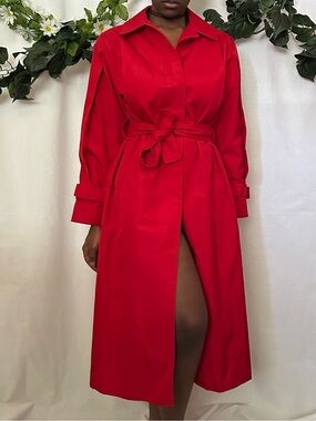 Allison Smith Petites vintage 80s red belted trench coat